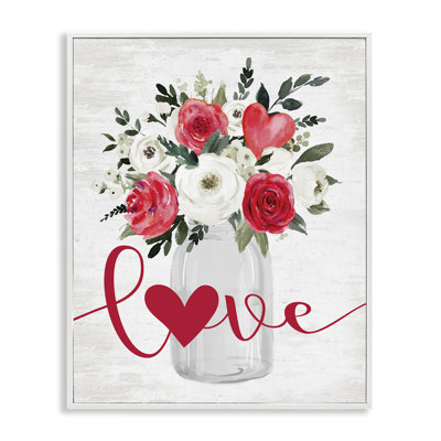 «Red Love Bouquet», art de la giclée encadrée par lettré et doublé