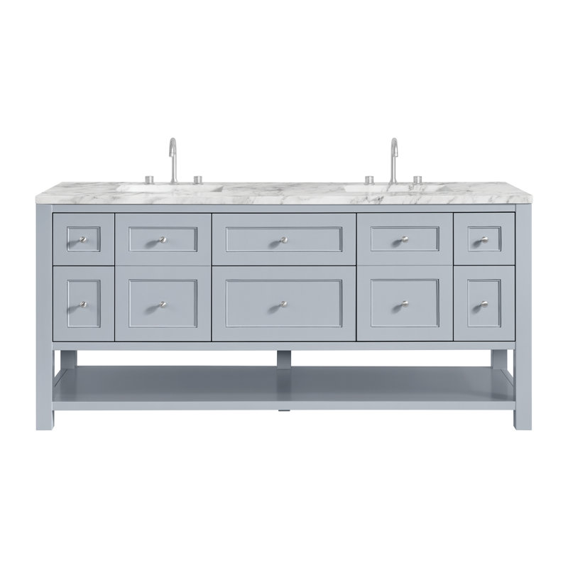 Breckenridge 72 in. Double Vanity, Serenity Blue, Carrara White, 8" Widespread