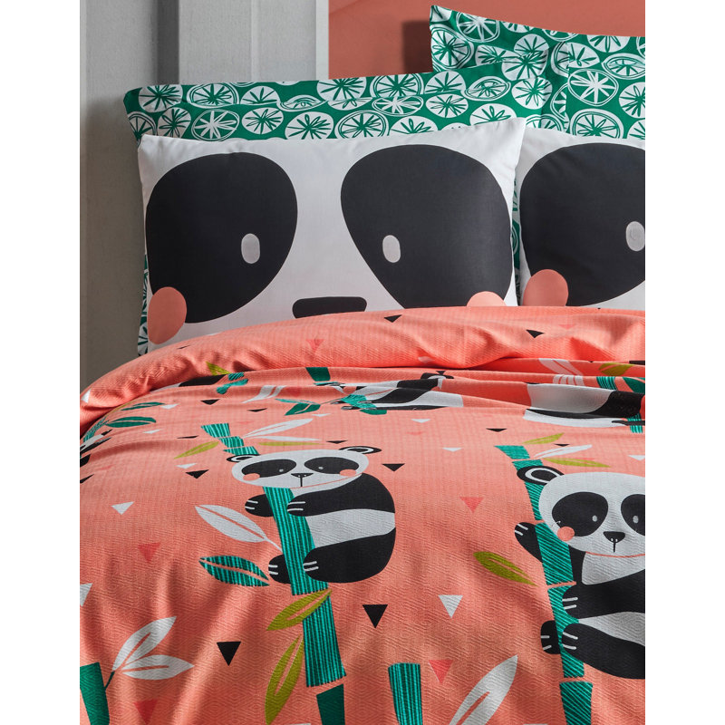 Ensemble de courtepointe 4 pièces 100% coton corail / noir / blanc Boley