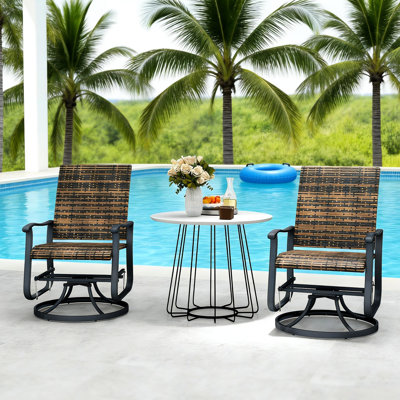 Brown Swivel Glider Patio Chair , 2 - Piece, 360 And Rocking, Pe Seats, Powder Coated Steel Structure, Ergonomic , 265 Lbs Capacity, Assembly Needed Outdoor Of 2, Rotation Gliding, Frame, Comfortable