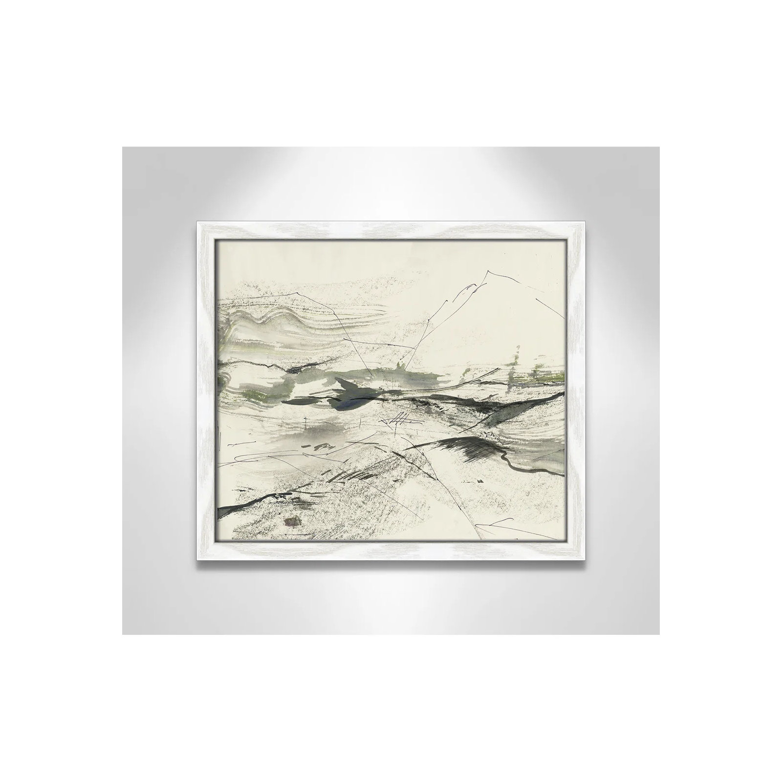 Green Sketches by PI Studio, No Mat, White Slim Picture Framed, 13" H x 15" W x 0.75" D