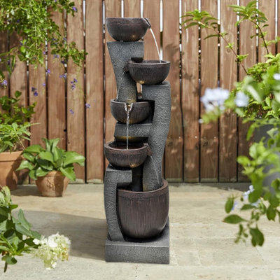 43.7" Indoor/Outdoor Modern Water Fountain - 5-Tiers Garden Cascading Fountain with Lights & Pump