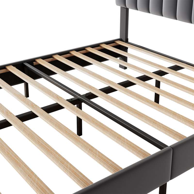 Structure de lit avec tête de lit réglable, structure de lit tapissier en velours avec support en lattes de bois, Grand lit