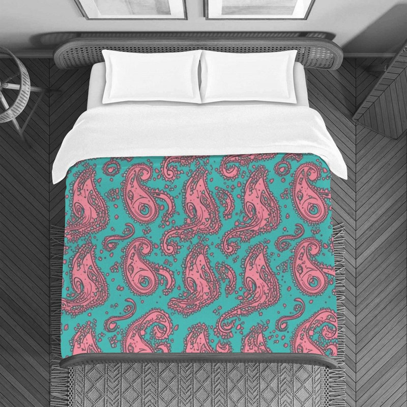 Paisley Pink/Turquoise Microfiber Duvet Cover, Twin Duvet Cover