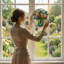 Vitrail d'arrangement floral H 7,8 po