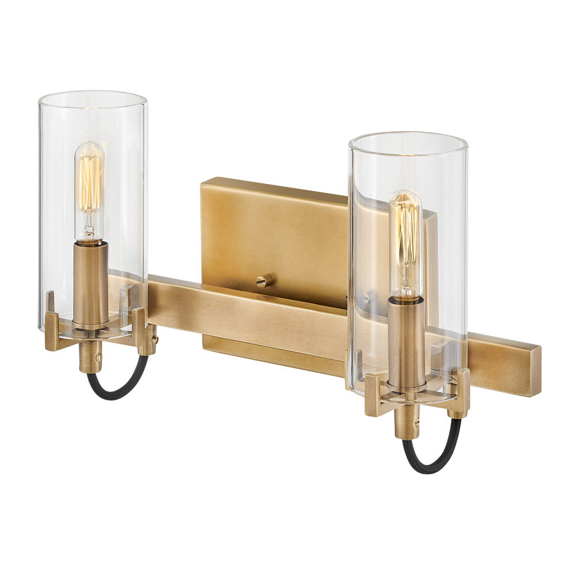 Ryden 2-Light Bath Vanity Fixture with Clear Cylindrical Shades, Heritage Brass