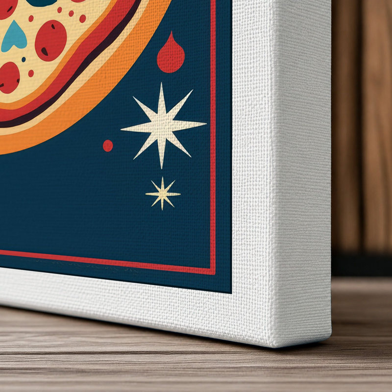Pizza Under Stars Retro - Wrapped Canvas, 36x24 - 91.4 x 61.0 cm, White Border