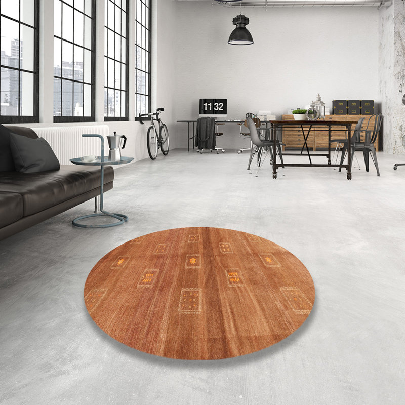 Tapis orange / jaune Youd, Rond 5 pi