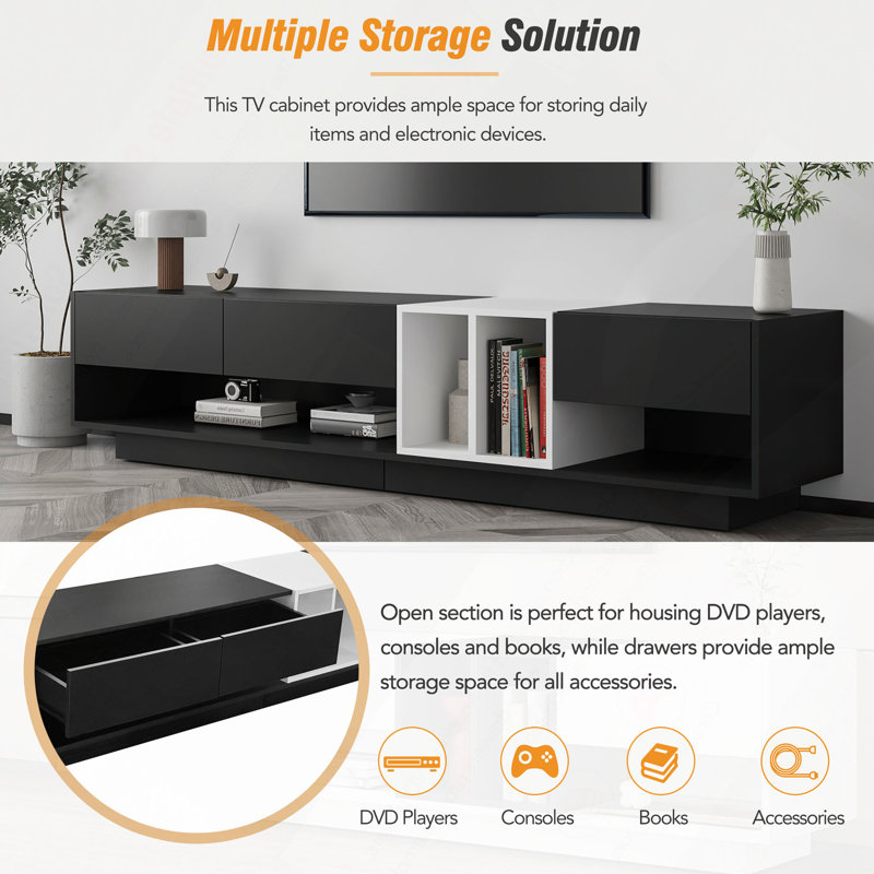 Sleek And Stylish TV Stand With Perfect Storage Solution, Two-Tone Media Console For Tvs Up To 80", Functional TV Cabinet With Versatile Compartment For Living Room