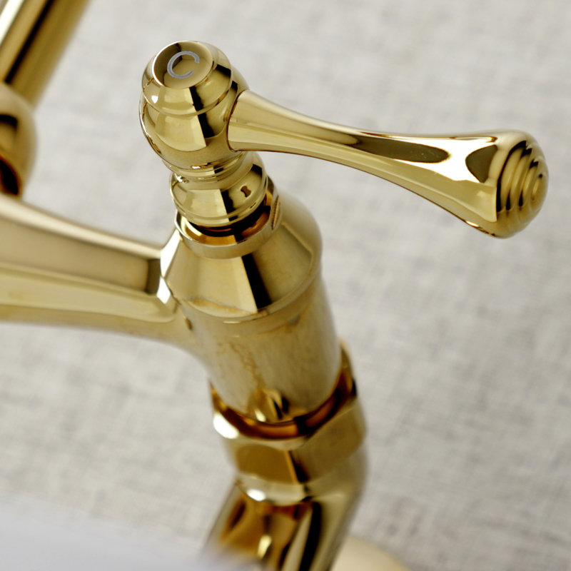Kingston Brass Kingston Double-Handle 2-Hole Wall-Mount Bridge Kitchen Faucet, Polished Chrome