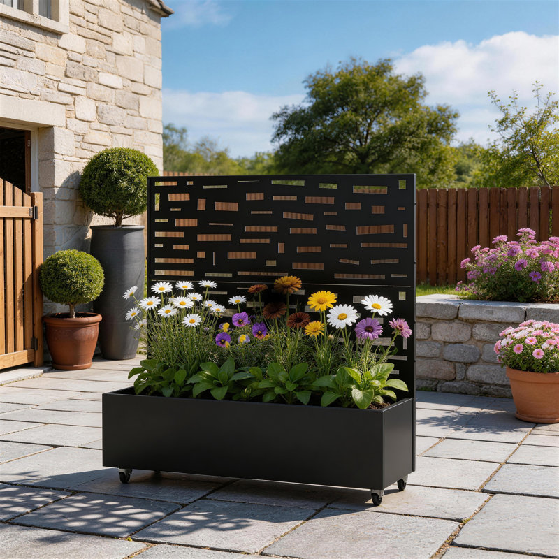 Boîte à fleurs en métal avec treillis et roues Brenna, H 47,2 po x l 47,2 po x P 15,7 po, Noir