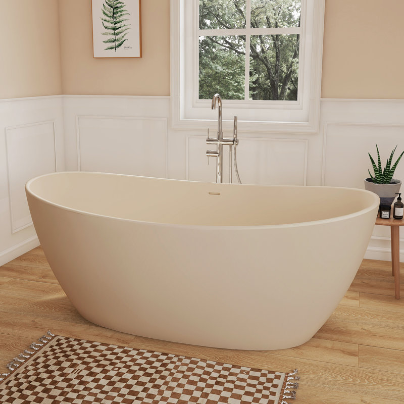 Baignoire profonde autoportante à surface solide de 65 po Fslefay, Café au lait