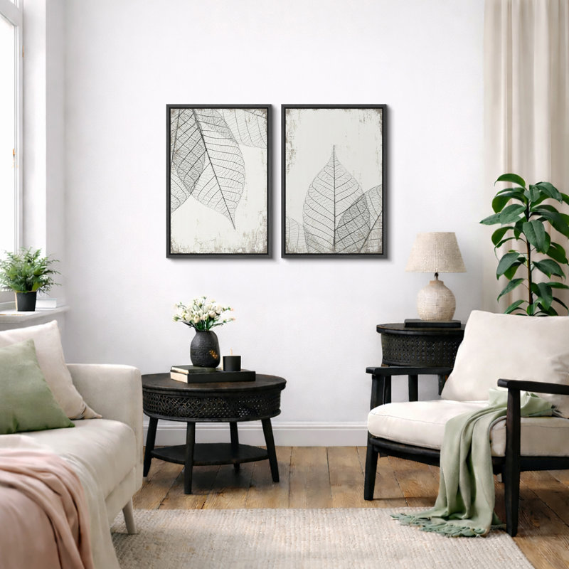 Ensemble de décoration murale Subtile Neutre squelette botanique Diptyque - impression sur toile encadrée 2 pièces