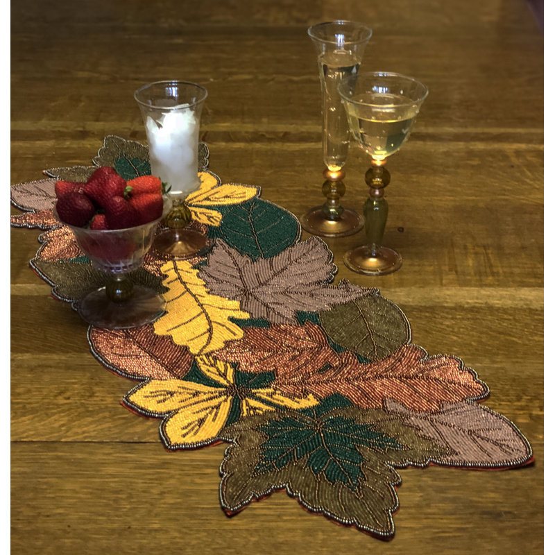Isham Autumn Leaves Beaded Table Runner