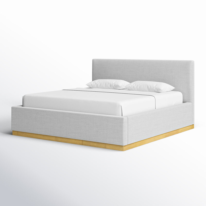 Delpha Grounded Upholstered Wood Base Bed, Stone Gray, King
