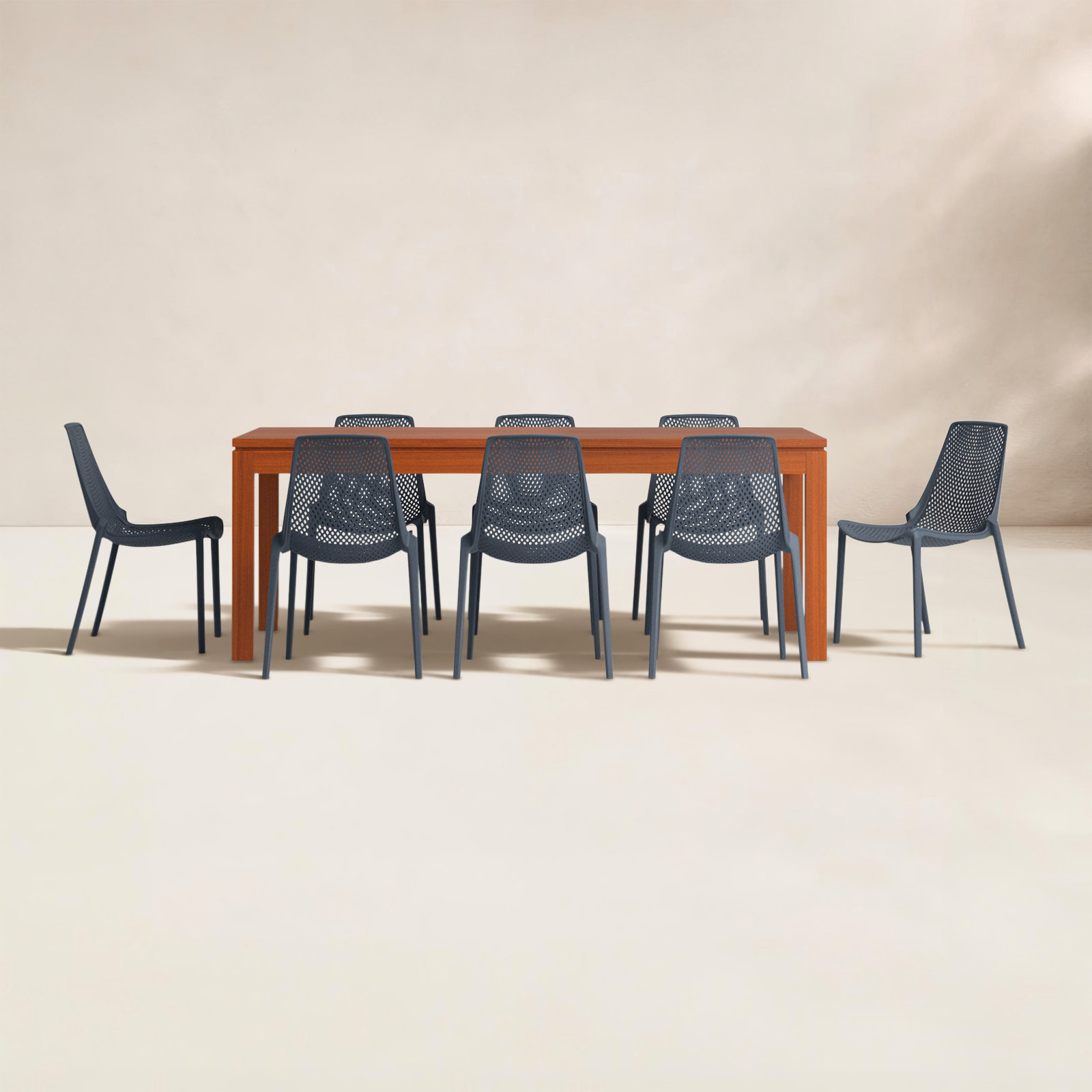 Anautica 83" Eucalyptus Patio Dining Set, Gray