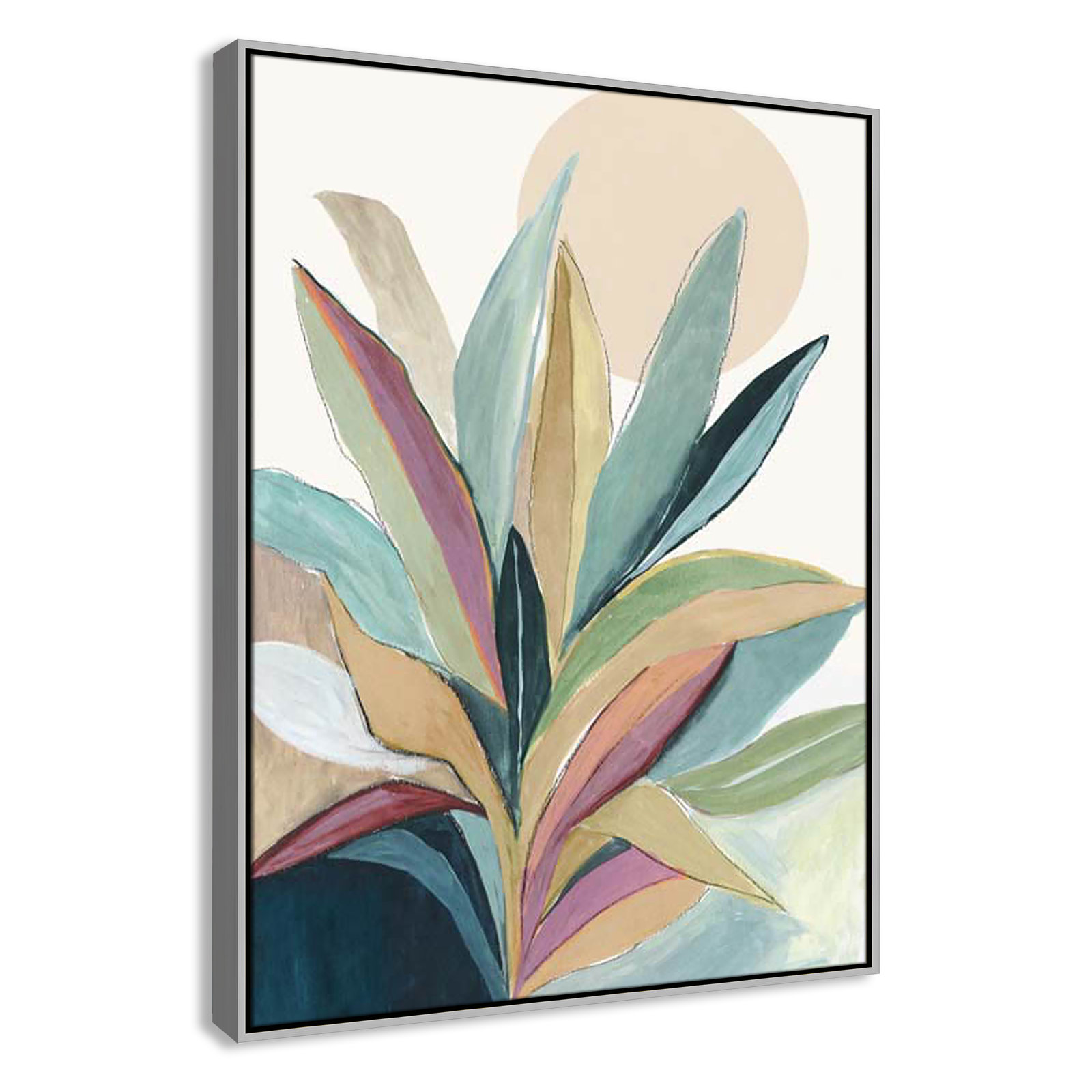 Byer "Sunny Bright Leaves I" Print by Asia Jensen, 41.5" H x 31.5" W x 2" D, Silver Floater Framed, No Mat
