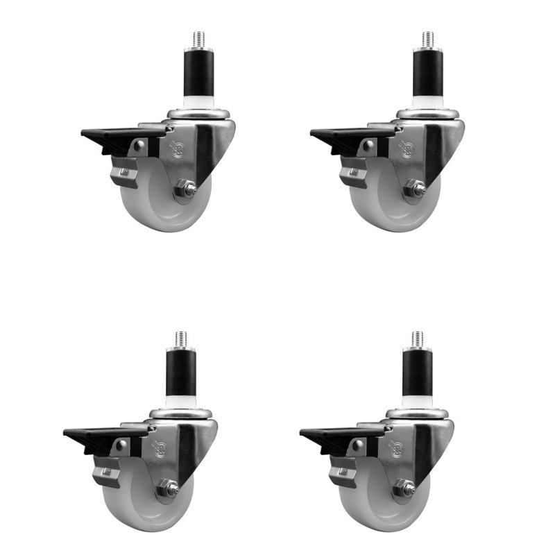 3 Inch Nylon Swivel 1-3/8 Inch Expanding Stem Caster Set with Brake SCC