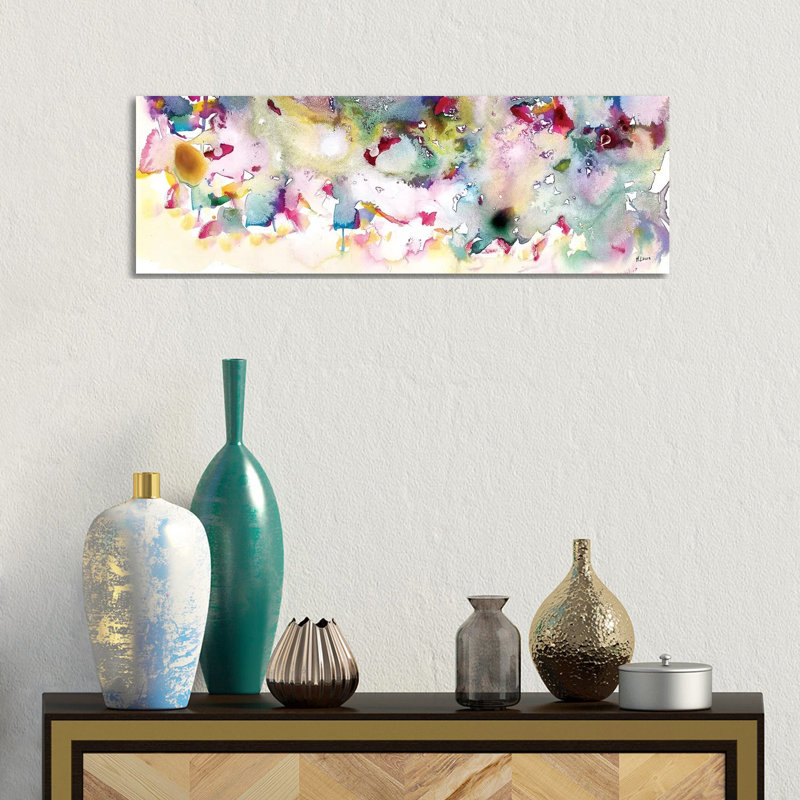 Magenta Field by Hodaya Louis - Panoramic Painting on Canvas, Wrapped Canvas, 30.48 cm H x 91.44 cm W x 1.91 cm D