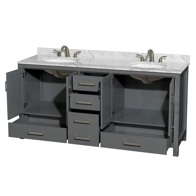 Sheffield 72" Double Bathroom Vanity Set, Dark Gray, Brushed Chrome