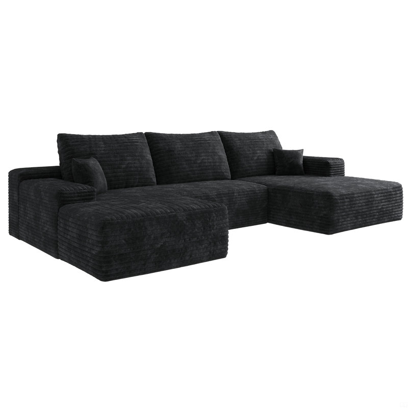 Canapé modulaire 107 po avec 1 repose-pieds Cloud, rembourrés, H 37,8 po x l 107 po x P 69,7 po, 3, Noir