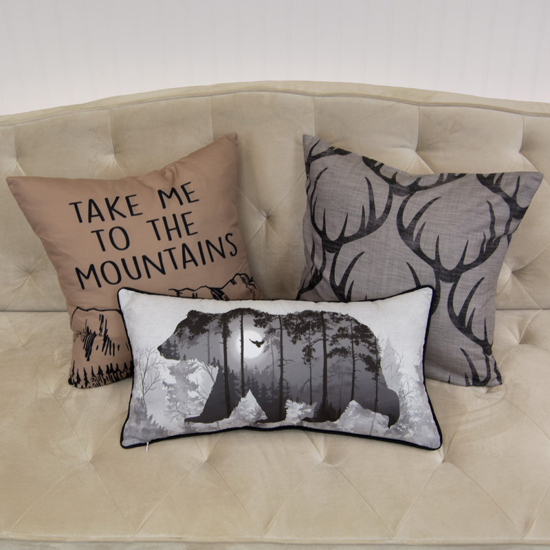 Gray Polyester Antler Design Square Throw Pillow