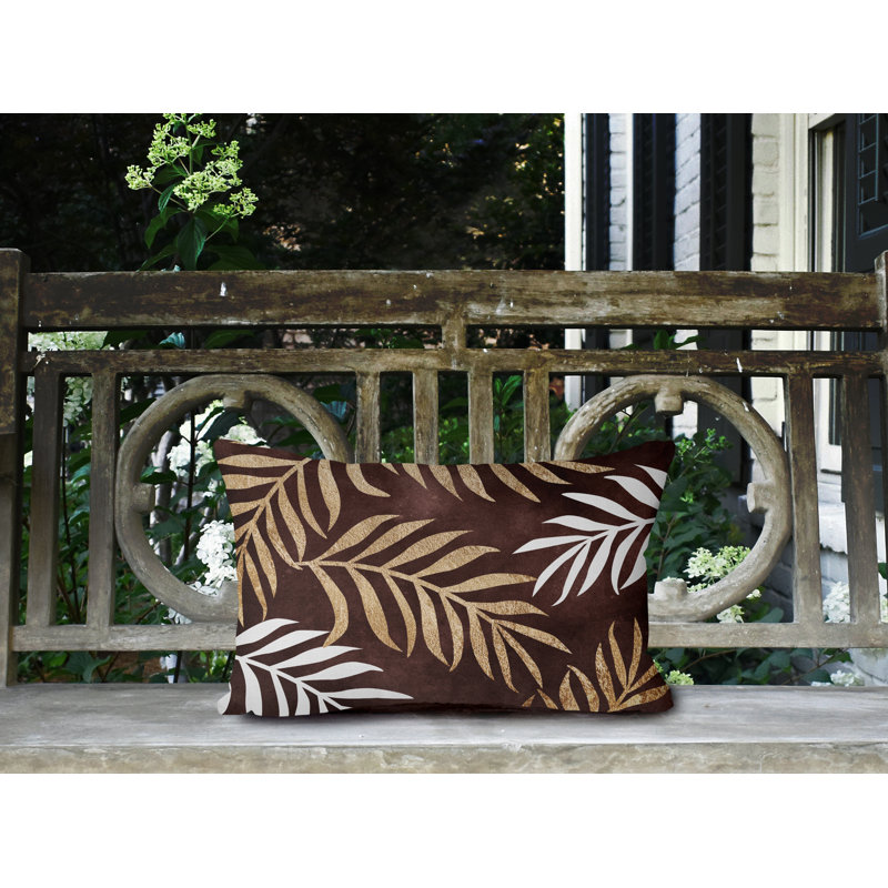 Coussin lombaire intérieur / extérieur Bobo Fern, Brun / or / blanc