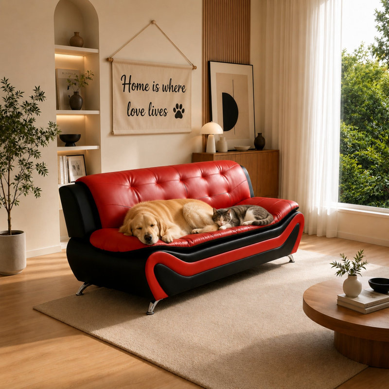 Upholstered Sofa, Red