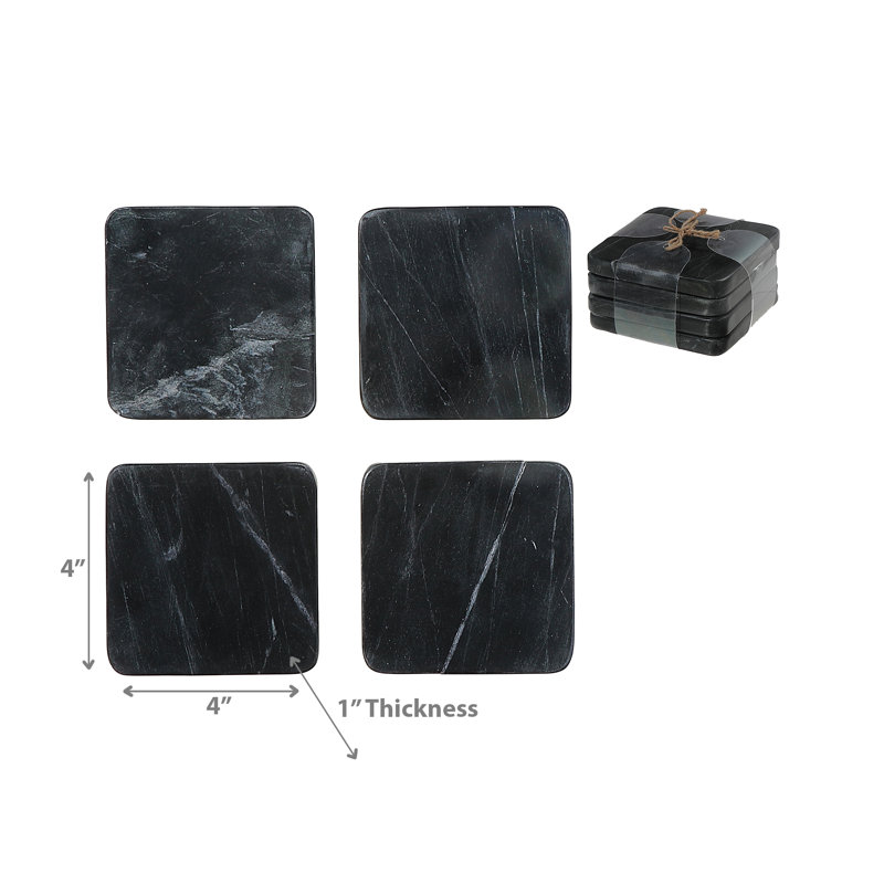 Sous-verre carré en marbre 4 pièces 4 pi x 4 po noir