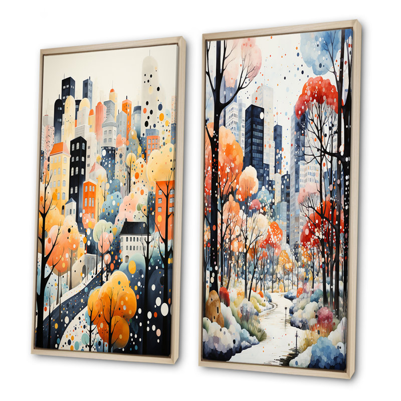 Autumn City Art Deco Charm I - ensemble de 2 impressions sur toile City Art Deco, Encadrement brun, H 28 po x l 25 po