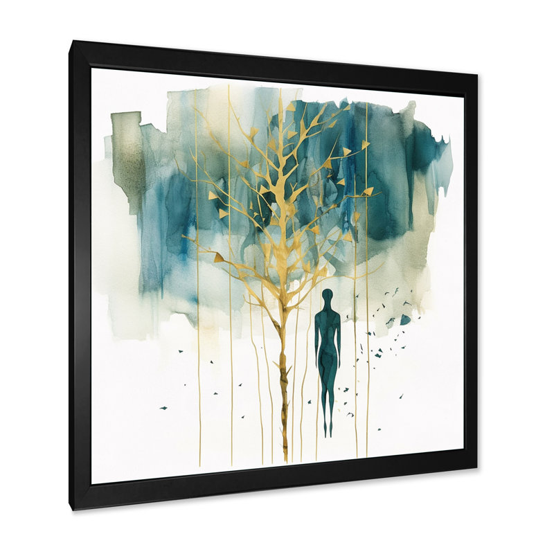 Portrait abstrait et arbre I, H 36 po x l 36 po x P 1,5 po, Cadre simple noir