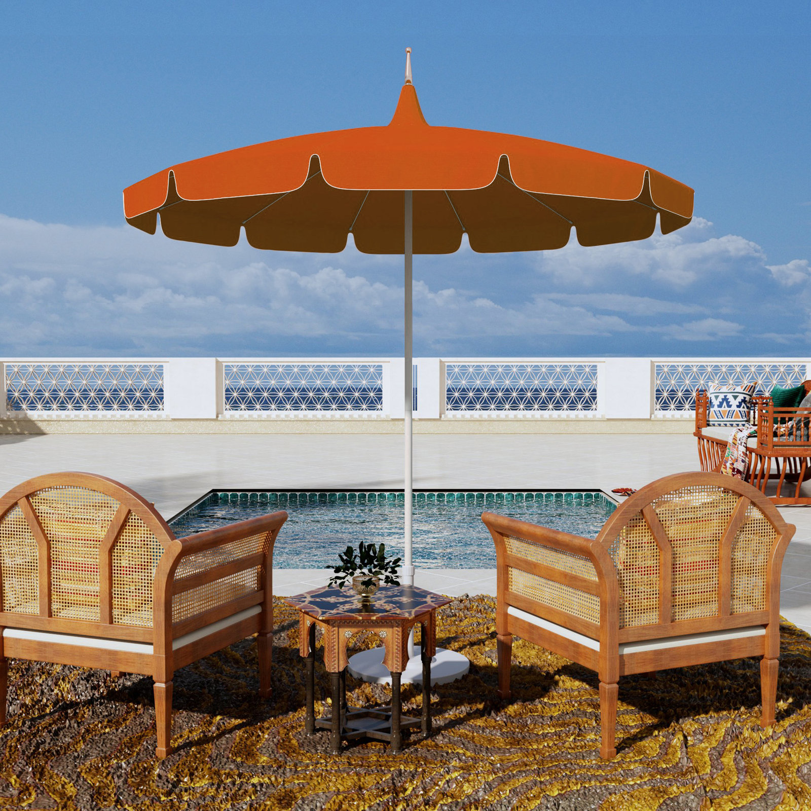 Nikolitsa 8.5' Sunbrella Pagoda Umbrella, Tuscan