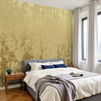 Papier peint 3D à texture grunge dorée pour créer un effet patiné Patine à gratter dorée Papier peint adhésif auto-adhésif pour chambre à coucher, salon, dortoir, décoration murale, armoire, autocollant