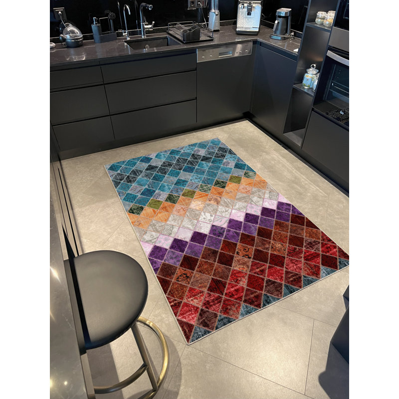 Tapis décoratif multicolore à motif géométrique, Rectangle 3 pi 11,24 po x 5 pi 10,87 po