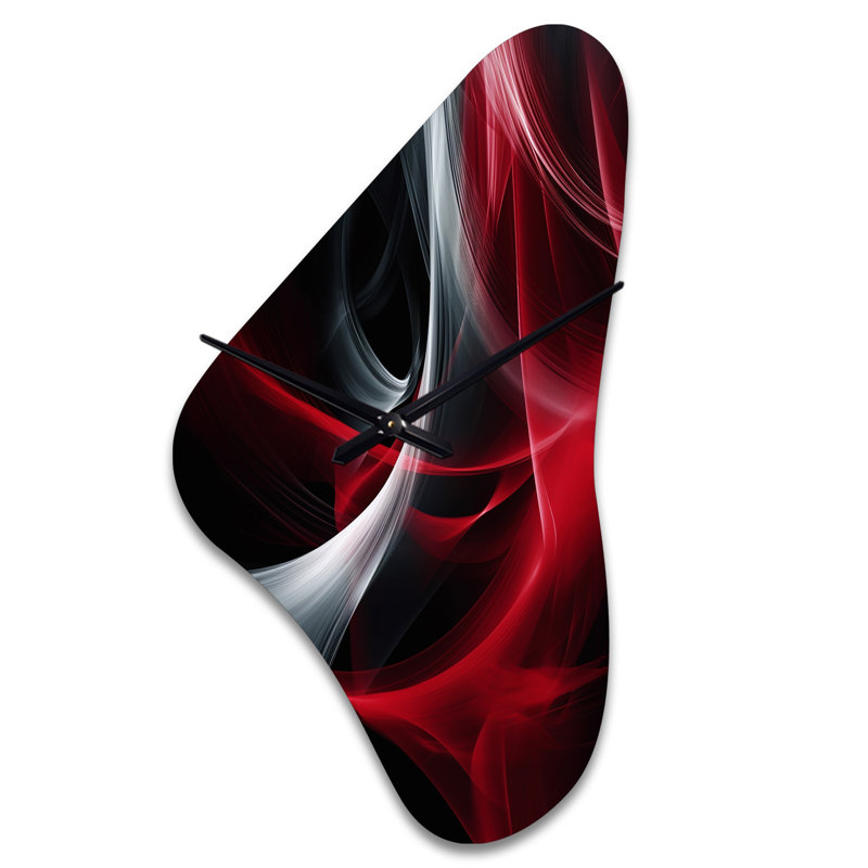 Horloge murale abstraite rouge et noire Contemplative X - Waves, Médium
