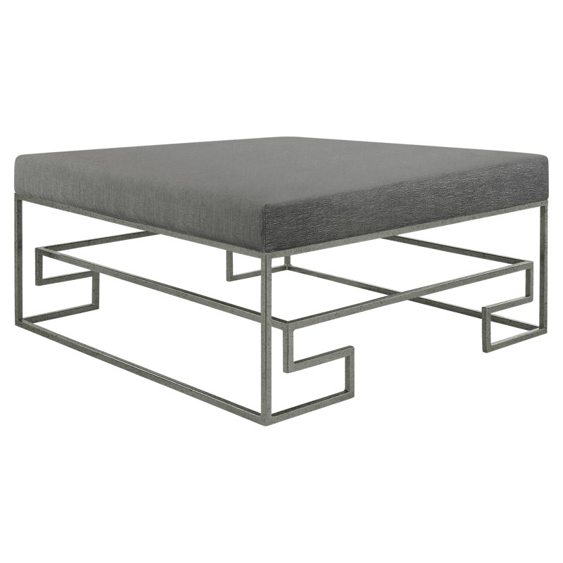 Athens 45'' Wide Square Cocktail Ottoman, Charcoal Linen, Oyster White