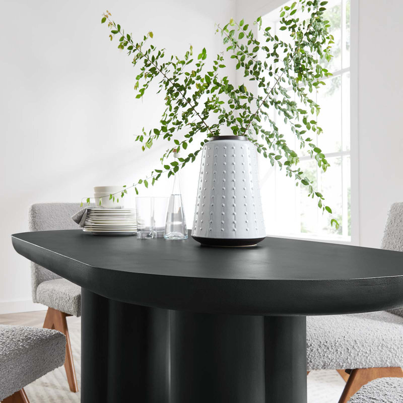 Caspian 72" Black Oval Concrete Dining Table with Double Pedestal Base