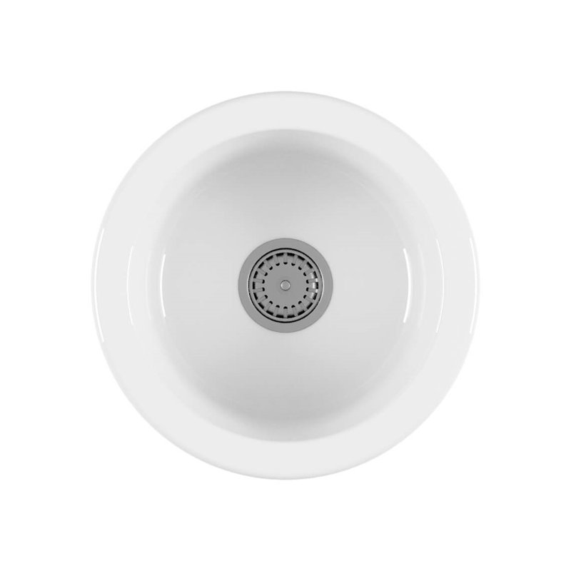 Round White Fireclay Drop-in Kitchen Prep Sink