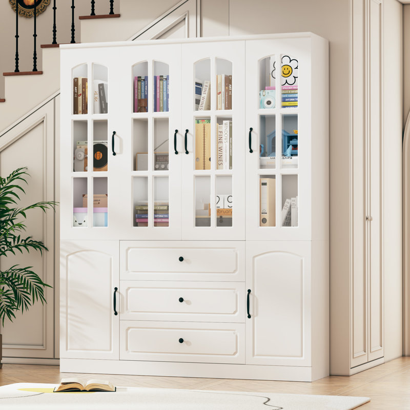 Armoire de rangement pour garde-manger de 79 po avec portes en verre et 3 tiroirs, grandes étagères de rangement, bibliothèque et armoires garde-manger modernes pour la cuisine, la salle à manger et le salon