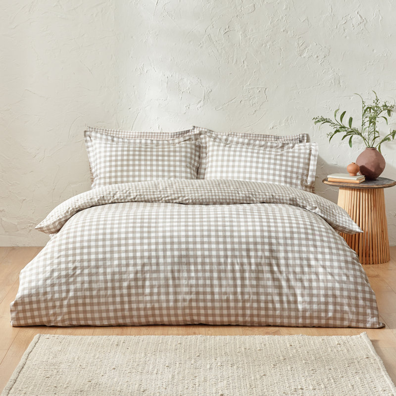 Barton Gingham Check Duvet Cover Set, Natural, Double Duvet Cover + 2 Standard Pillowcases