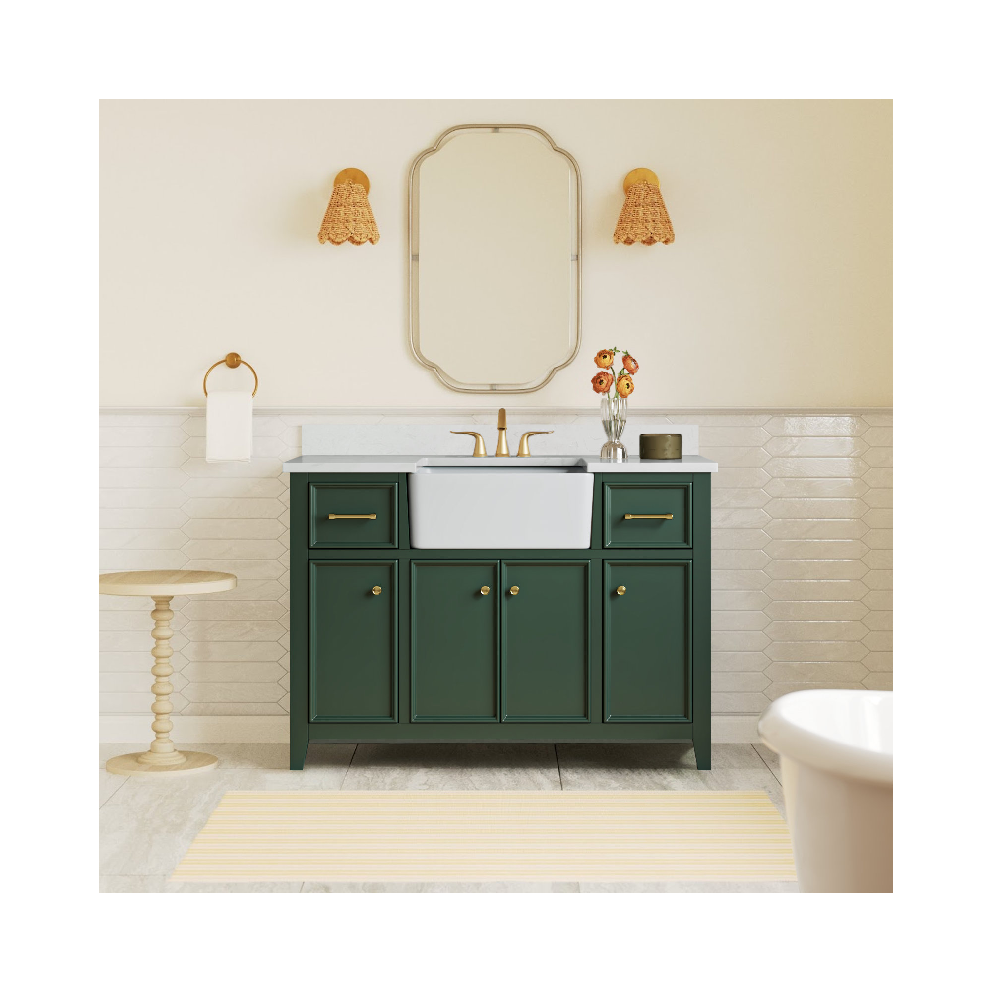 Aisa 48" Single Bathroom Vanity, Evergreen/Brushed Gold