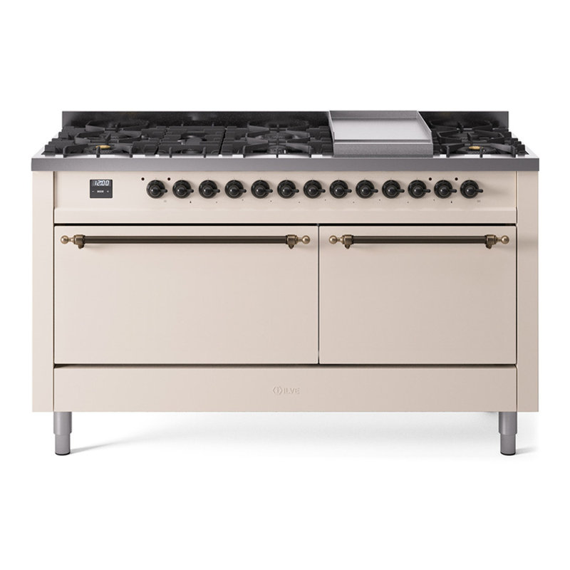 Cuisinière à double combustible de 60 po avec 9 brûleurs scellés et plaque chauffante (porte pleine) Nostalgie II de la série ILVE