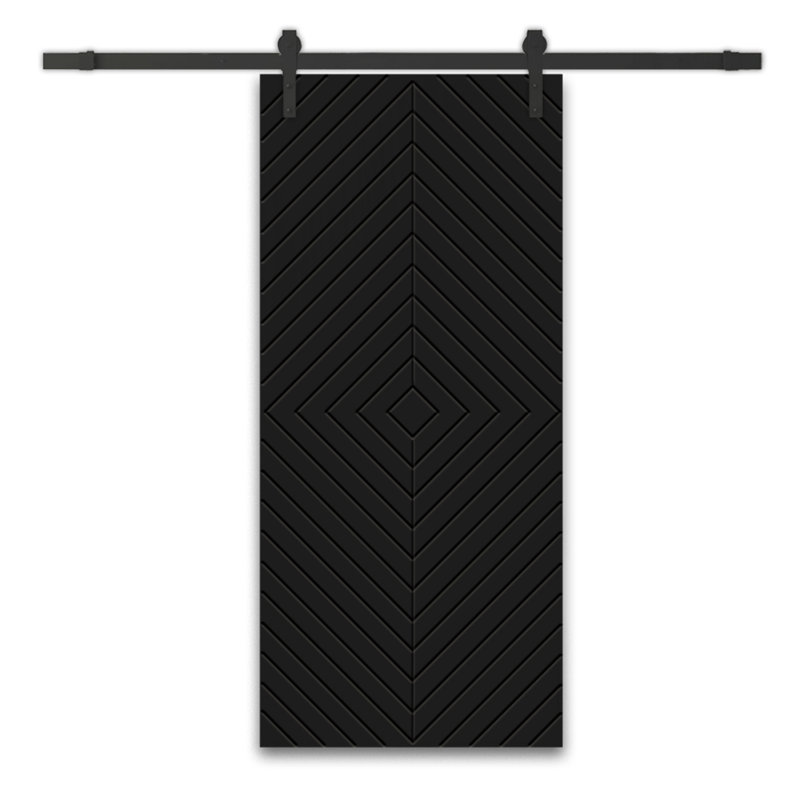 Porte de grange à panneaux et en bois manufacturé avec quincaillerie d'installation, 42 po x 96 po, Noir