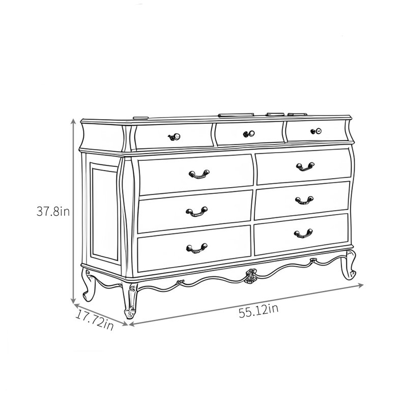 Buffet multi-tiroirs de style rétro, Noyer, H 37,8 po x l 55,12 po x P 17,72 po