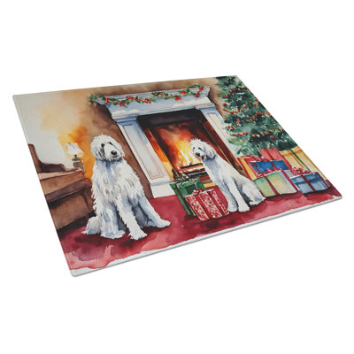 Komondor Cozy Christmas Glass Cutting Board Large