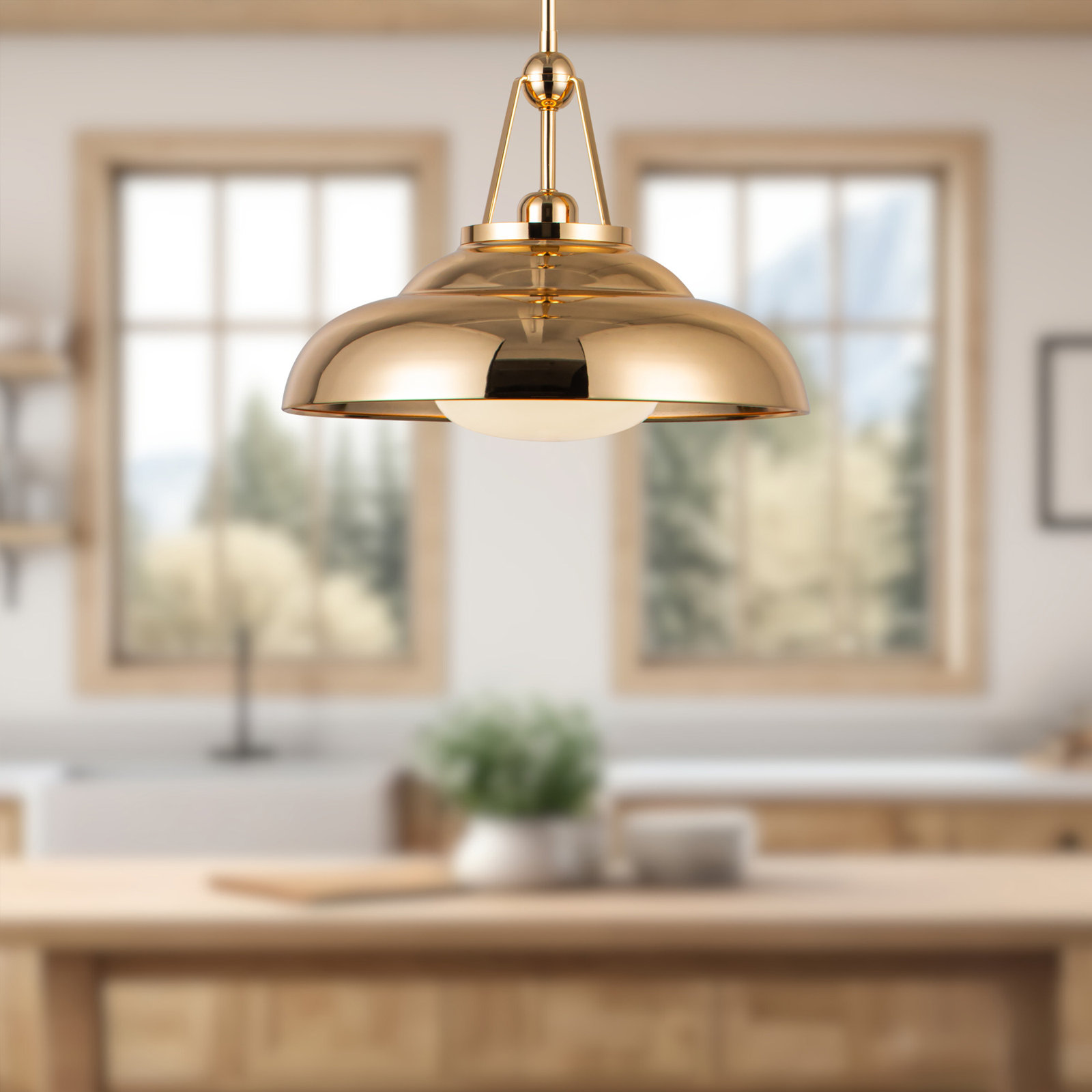 Palmetto Single Light Steel Pendant, 11.63" H x 14.5" W x 14.5" D, Polished Brass