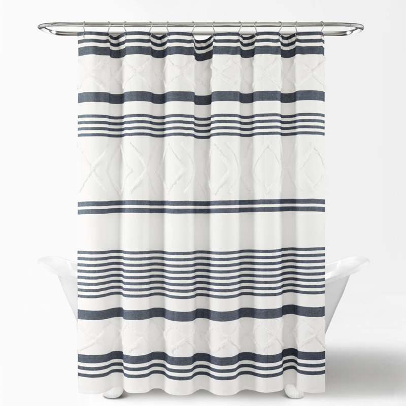 Rideau de douche rayé simple, Bleu marine / blanc