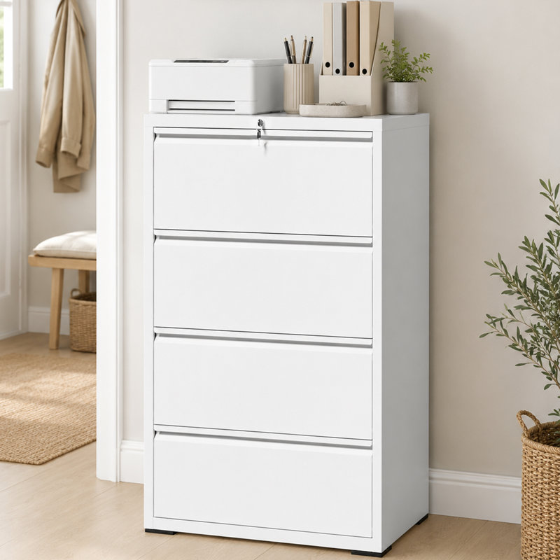 Classeur latéral à 4 tiroirs avec serrure - Rangement de bureau personnel pour dossiers suspendus lettre / légal / F4 / A4 - Assemblage requis