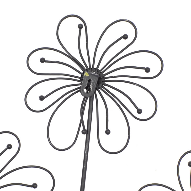 Décoration murale noire en métal à motif floral 3D avec ornements en cristal, 40 po x 19 po x 1 po