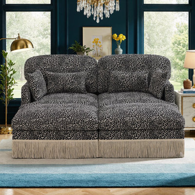 Canapé moderne en chenille à imprimé léopard avec repose-pieds mobile, assise profonde et conception ergonomique